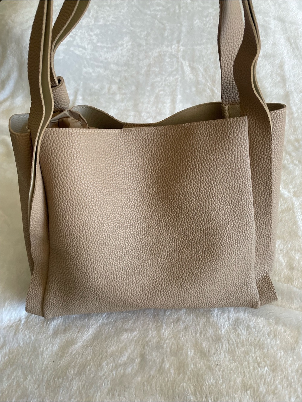 Beige Textured Shoulder Tote Bag for Women